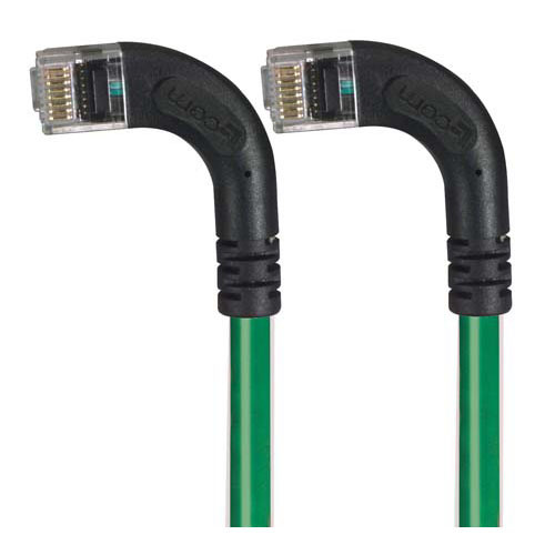 Category 6 Right Angle RJ45 Ethernet Patch Cords - RA (Left) to RA (Left) - Green, 7.0Ft