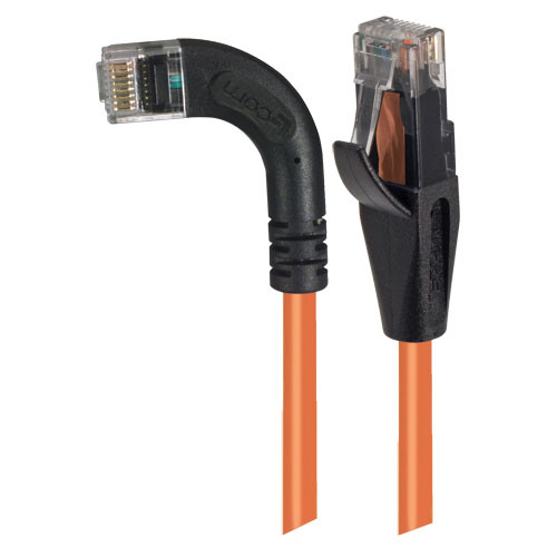 Category 6 Right Angle RJ45 Ethernet Patch Cords - Straight to RA (Left) - Orange, 30.0Ft