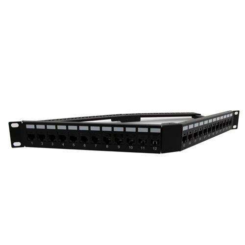 1.75"x19" (1U) 24 Port Category 6a Feed-Thru Coupler V-Panel with Cable Manager
