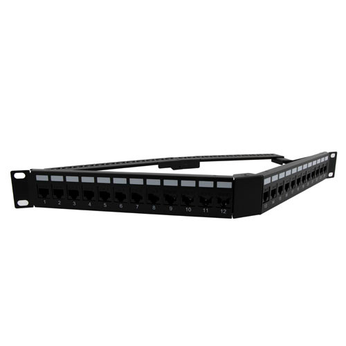 1.75"x19" (1U) 24 Port  Right Angle Category 6 Feed-Thru Coupler V-Panel with Cable Manager