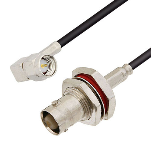 SMA Male Right Angle to BNC Female Bulkhead Cable Assembly using RG174 Coax, 2 FT