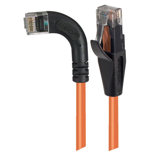 Category 5E Right Angle Patch Cable, Straight/ Right Angle Left Exit, Orange, 7.0 ft