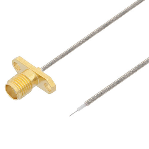 Hand Formable Test Probe SMA Female 2 Hole Flange to Trimmed Lead Cable Assembly using LC047TB Coax, Stainless Steel Body, 9 IN