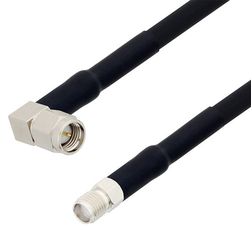 SMA Male Right Angle to SMA Female Cable Assembly using RG223 Coax, 1.5 FT