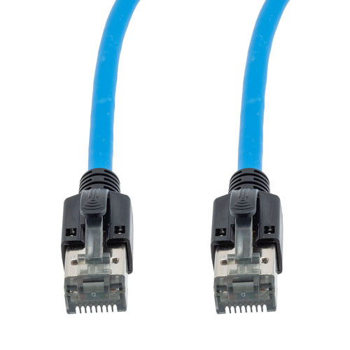 Cat 8, 40 gigabit, Ethernet Cable, S/FTP, 28 AWG, Twisted Pair, Slim Cable with Short Body Connector, Indoor, LSZH Jacket, Blue, 7-foot
