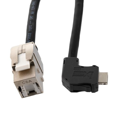 ix Economy Assembly, Category 6a, F/UTP, Single Shielded, Right Angle Up ix A Plug to RJ45 Jack, 26 AWG, CMR/CMX PVC, Black, 3-meter