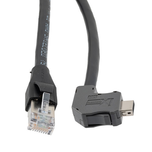 ix Economy Assembly, Category 6a, F/UTP, Single Shielded, Right Angle Down ix A Plug To RJ45 Plug, 26 AWG, CMR/CMX PVC, Black, 1-meter