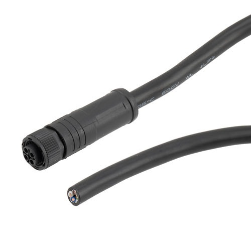 M12 4 Position IP68 S-Code Pigtail Cable Assembly, Unshielded 16AWG PVC Jacket, Female to Cut End, Black 1.0m