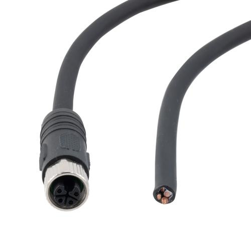 M12 4 Position IP67 L-Code Pigtail Cable Assembly, Unshielded 16AWG PUR Jacket, Female to Open, Black 1m