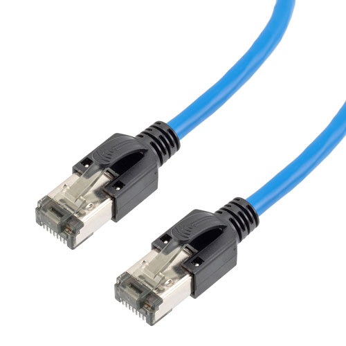 Cat 8 40Gig Ethernet Cable, S/FTP 28AWG, Slim Cable with Short Body Connector, PVC Jacket, Blue, 25FT