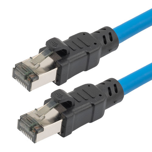 Category 8 40gig Ethernet Cable Assembly, S/FTP Overall Braid Shield w Shielded Pairs, RJ45 Male-Plug, 24AWG Solid, LSZH, Blue, 65FT