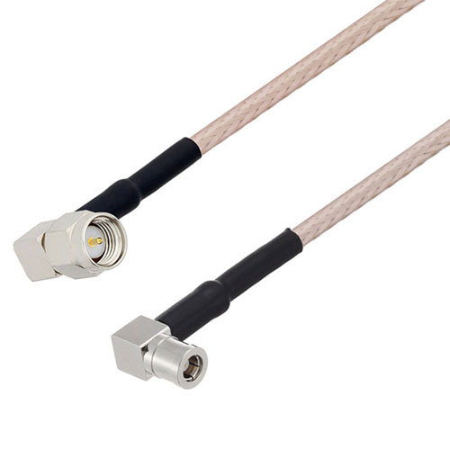 SMA Male Right Angle to SMB Plug Right Angle Cable Assembly using RG316-DS Coax, 4 FT with HeatShrink