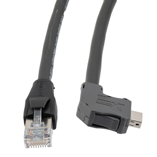 ix Low Smoke Zero Halogen Cable, Category 6a, F/UTP, Single Shielded, Right Angle Down ix A Plug To RJ45 Plug 26AWG CMX LSZH, Black, 3-meter