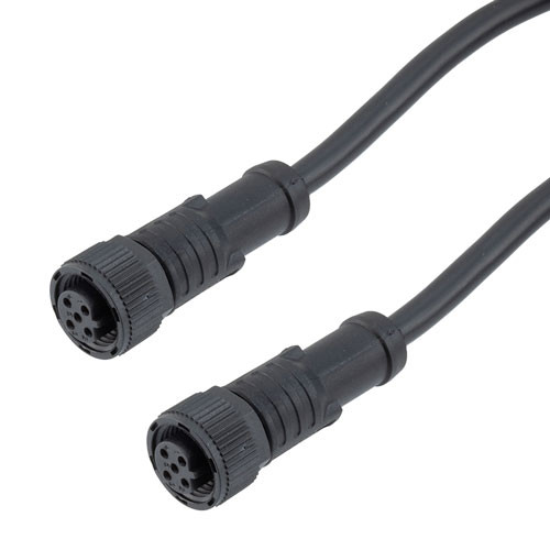 IP68 Waterproof M12 5 Position B-code, Sensor Signal Cable, Light Weight Plastic Nut, 22AWG, PVC, Female To Female, Black, 1M
