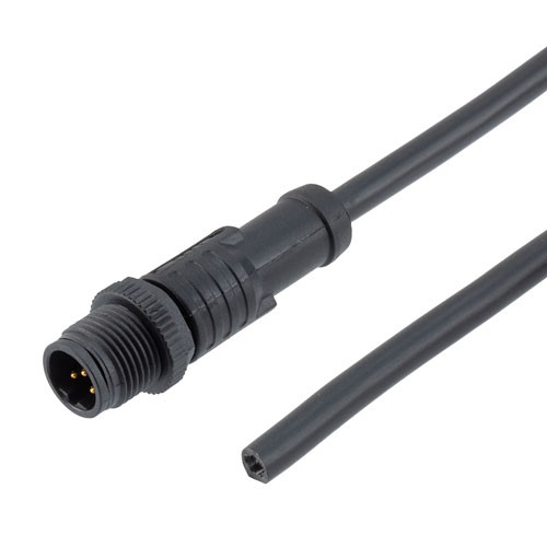 IP68 Waterproof M12 5 Position B-code, Sensor Signal Cable, Light Weight Plastic Nut, 22AWG, PVC, Male To Open, Black, 1M
