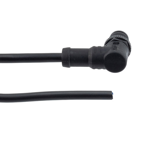 IP68 Waterproof M12 5 Position B-code, Sensor Signal Cable, Light Weight Plastic Nut, 22AWG, PVC, Right Angle Male To Open, Black, 5M