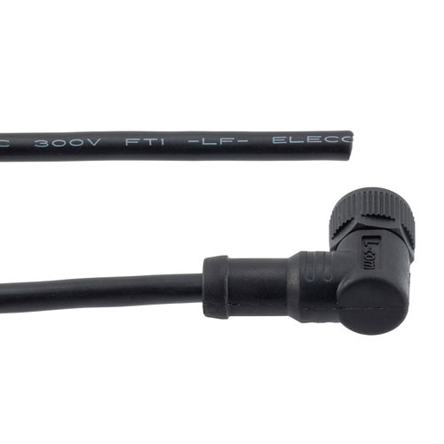 IP68 Waterproof M12 5 Position B-code, Sensor Signal Cable, Light Weight Plastic Nut, 22AWG, PVC, Right Angle Female To Open, Black, 1M