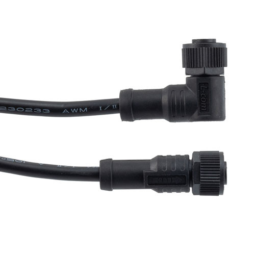IP68 Waterproof M12 5 Position B-code, Sensor Signal Cable, Light Weight Plastic Nut, 22AWG, PVC, Female To Right Angle Female, Black, 5M