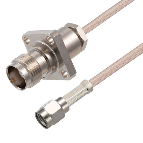 TNC Female 4 Hole Flange to Reverse Polarity SMA Plug Cable Assembly using RG316-DS Coax, 2 FT