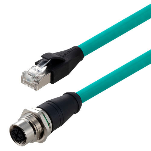 Category 6a M12 8 Position X code Double Shielded Industrial Cable, M12 F Panel Mount / RJ45, 3.0m