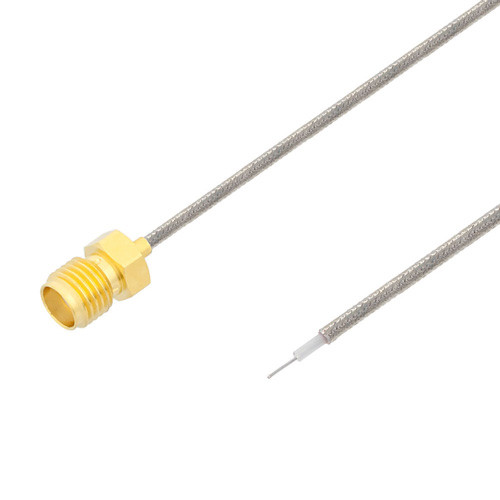 Hand Formable Test Probe SMA Female to Trimmed Lead Cable Assembly using LC047TB Coax, Gold Plated Brass Body, 1 FT