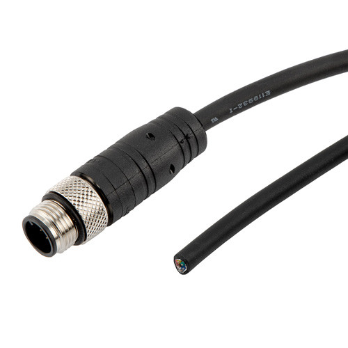 M12 8 Position IP67 A-Code Industrial Outdoor Pigtail Cable Assembly, Shielded 26AWG VW-1 PUR Jacket, Male to Cut End, Black 5.0m