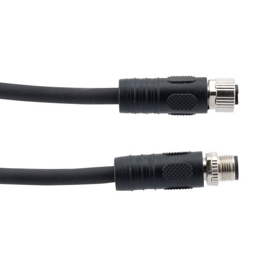 M12 4 Position IP67 L-Code Pigtail Cable Assembly, Unshielded 16AWG PUR Jacket, Male to Female, Black 10m