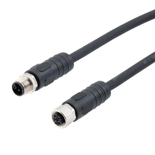 M12 4 Position IP67 L-Code Pigtail Cable Assembly, Unshielded 16AWG PUR Jacket, Male to Female, Black 1m