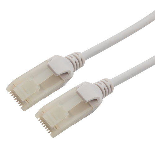 Category 6a 10gig Slim Ethernet Antibacterial Antimicrobial Cable Assembly, RJ45 Male/Plug, UTP, 28AWG Stranded, CM PVC, White, 5FT