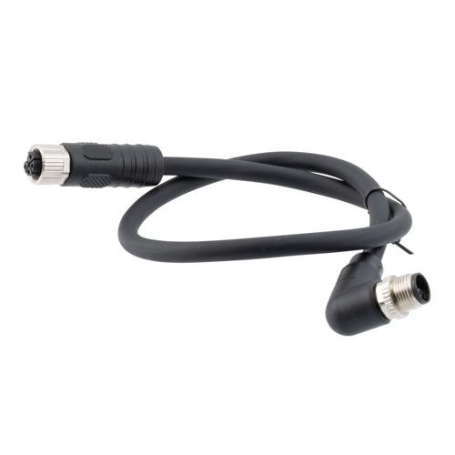 M12 4 Position IP67 L-Code Pigtail Cable Assembly, Unshielded 16AWG PUR Jacket, Right Angle Male to Female, Black 3m