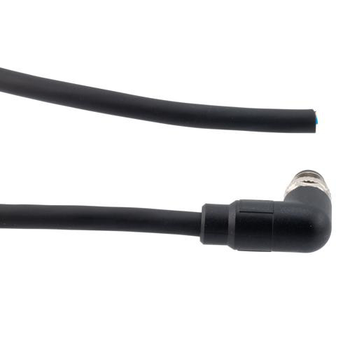 M12 4 Position IP67 L-Code Pigtail Cable Assembly, Unshielded 16AWG PUR Jacket, Right Angle Male to Open, Black 1m