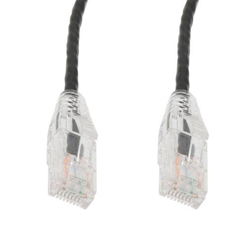 Category 6a 10gig Component Tested Slim Ethernet Patch Cable Assembly, 28AWG Stranded, RJ45 Male Plug, CM PVC Jacket, Black, 5FT