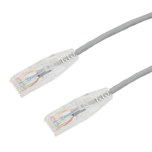 Category 6a 10gig Component Tested Slim Ethernet Patch Cable Assembly, 28AWG Stranded, RJ45 Male Plug, CM PVC Jacket, Gray, 1FT