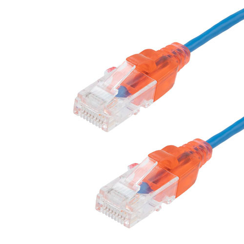 Category 6a 10gig Slim Ethernet Patch Cable, UTP 30AWG, RJ45 Male Plug, CM PVC, Blue, 15 Foot Length, 5 Pack