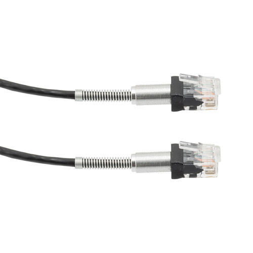 Category 6a 10gig Double Spring Slim Ethernet Cable Assembly, 30AWG Stranded, RJ45 Male Plugs with Spring Boots, CM Jacket, Black, 05FT