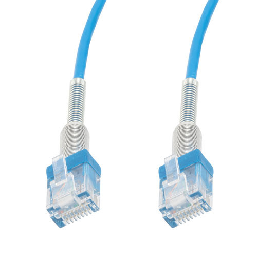 Category 6a 10gig Double Spring Slim Ethernet Cable Assembly, 30AWG Stranded, RJ45 Male Plugs with Spring Boots, CM Jacket, Blue, 15FT