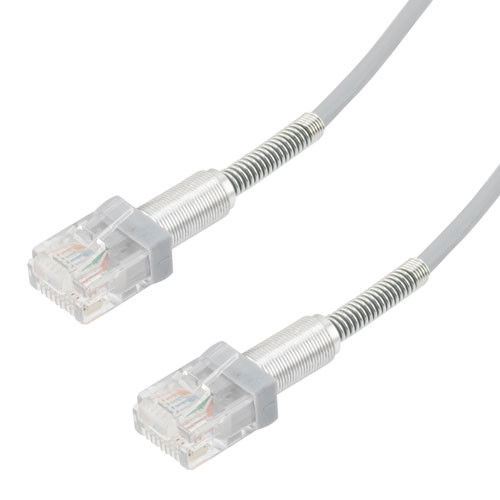 Category 6a 10gig Double Spring Slim Ethernet Cable Assembly, 30AWG Stranded, RJ45 Male Plugs with Spring Boots, CM Jacket, Gray, 05FT