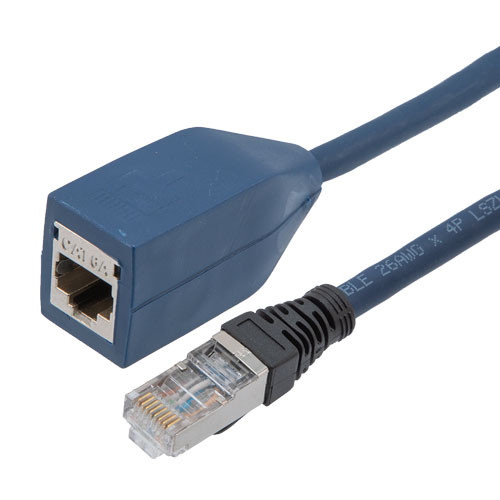 Category 6a MPTL Modular Plug Terminated Link Adapter Cable, RJ45 Plug to Jack, S/FTP Double Shielded, 26AWG, PoE+, LSZH, Blue, 7F