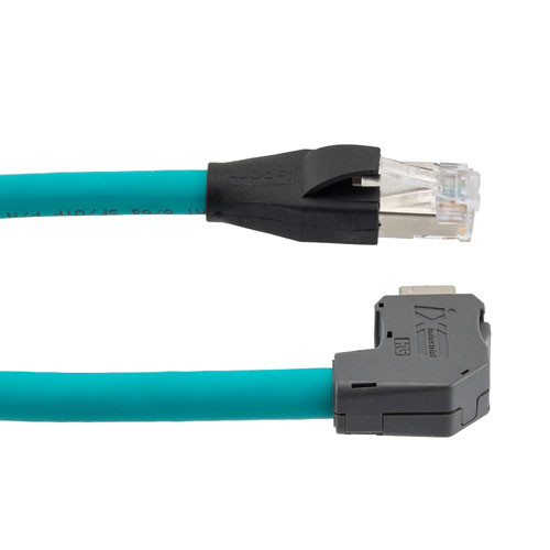 ix Industrial Assembly, Category 6a, SF/UTP, Right Angle Up ix A Plug To RJ45 Plug, 26 AWG, Industrial Outdoor High Flex, TPE, Teal, 3-meter