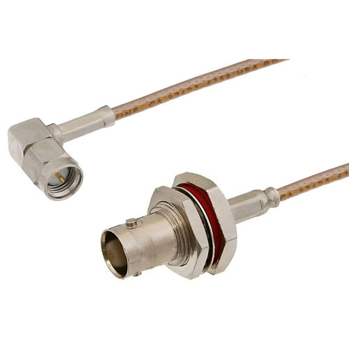 SMA Male Right Angle to BNC Female Bulkhead Cable Assembly using RG-316 Coax, 2 FT