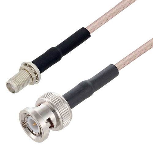 SMA Female Bulkhead to BNC Male Cable Assembly using RG316-DS Coax, 4 FT with HeatShrink