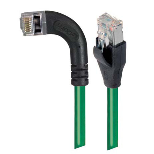 Shielded Category 6 Right Angle Patch Cable, Straight/Right Angle Left, Green, 2.0 ft
