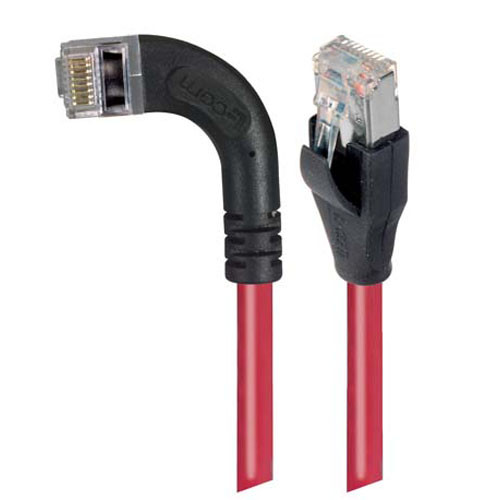 Shielded Category 6 Right Angle Patch Cable, Straight/Right Angle Left, Red, 2.0 ft