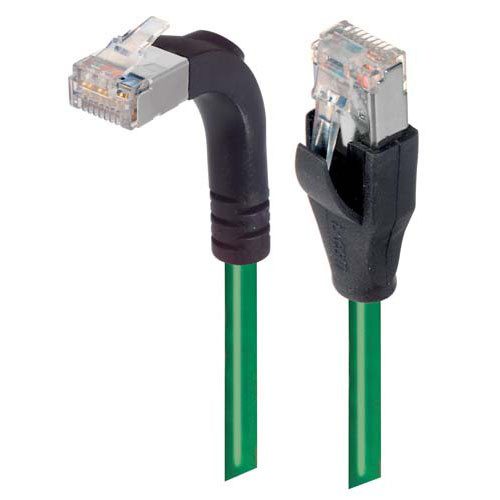 Shielded Category 6 Right Angle Patch Cable, Straight/Right Angle Up, Green, 10.0 ft
