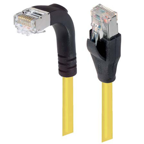 Shielded Category 6 Right Angle Patch Cable, Straight/Right Angle Down, Yellow, 15.0 ft