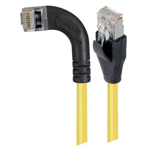 Category 5E Shielded Right Angle Patch Cable, Right Angle Left/Straight, Yellow 1.0 ft