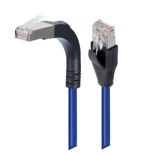 Shielded Category 5e Right Angle Patch Cable, Stackable, Blue, 3.0 ft