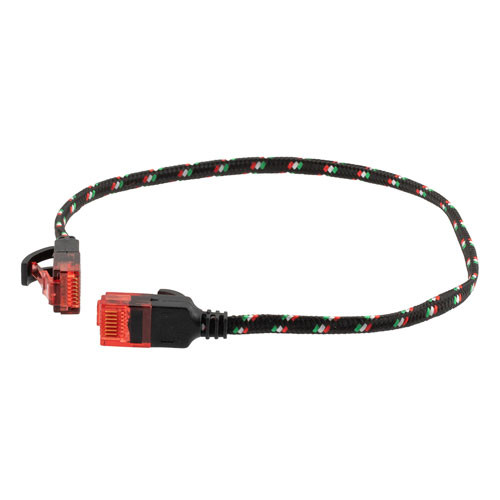 Cat6a, Ethernet Cable, U/UTP, 34 AWG, Indoor, Slim Flat Cable with Nylon Covered Jacket, Black, 10-foot