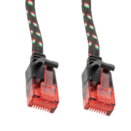 Cat6a, Ethernet Cable, U/UTP, 34 AWG, Indoor, Slim Flat Cable with Nylon Covered Jacket, Black, 20-foot