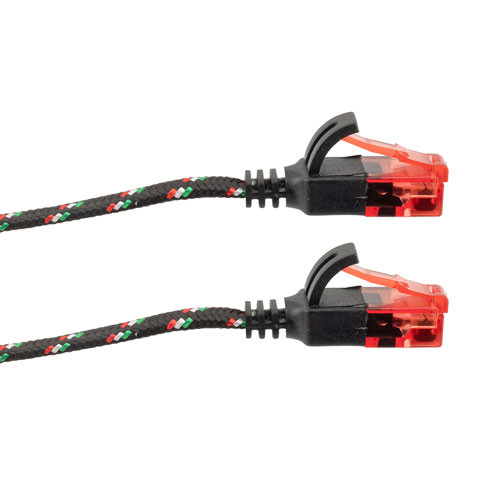 Cat6a, Ethernet Cable, U/UTP, 34 AWG, Indoor, Slim Flat Cable with Nylon Covered Jacket, Black, 2-foot